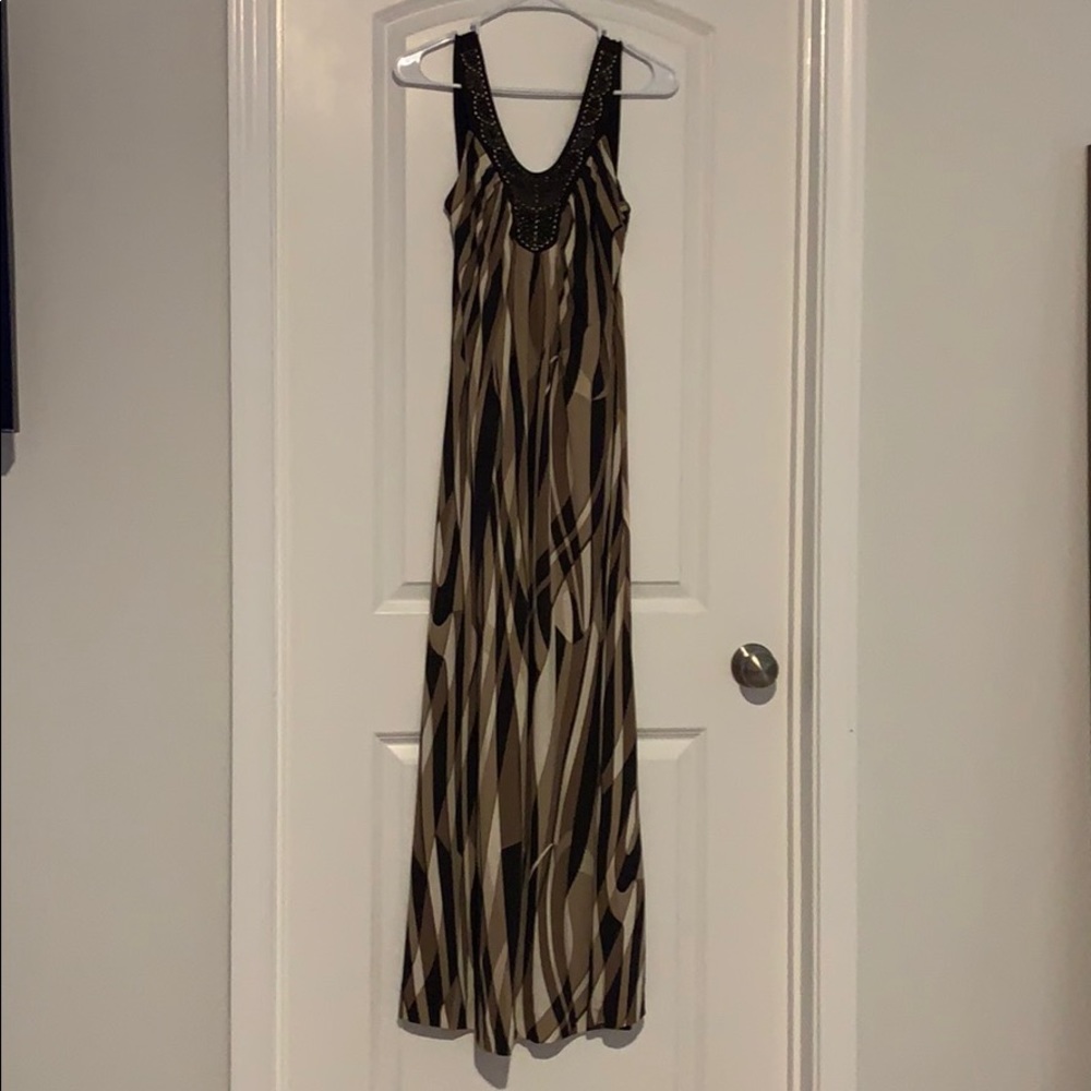 New York & Company Brown Striped Dress